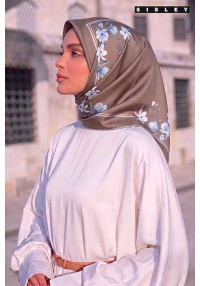 Sisley İpek Saten Eşarp-asm2036 Bej