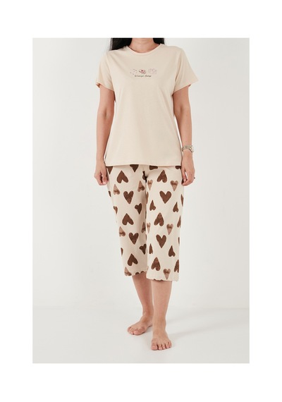 Lela Desenli Pamuklu Bisiklet Yaka Kaprili Pijama Takımı Bayan Pijama Takımı 65790787 Bej-kahve Lela Desenli Pamuklu Bisiklet Yaka Kaprili Pijama Takımı Bayan Pijama Takımı 65790787 Bej-kahve