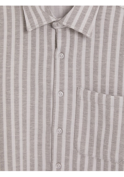 Lcwaıkıkı Classic Gri Regular Fit Çizgili Poplin Erkek Gömlek