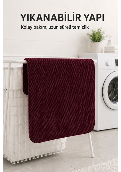 Yıkanabilir Banyo Paspası Kaymaz Taban Su Emici Duş Önü Lavabo Önü Tuvalet Önü Banyo Halısı 40x60 Cm Kırmızı