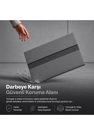 Woyax S-touch 15-16 İnç Kahverengi Nfc Özellikli Laptop Çantası Su Geçirmez Apple Macbook Uyumlu Kılıfı Apple iPad Tablet El Çantası Gri
