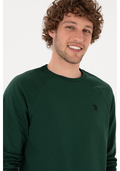 U.S. Polo Assn. Erkek Regular Fit Bisiklet Yaka Koyu Yeşil İnce Basic Sweatshirt 50313752-VR079