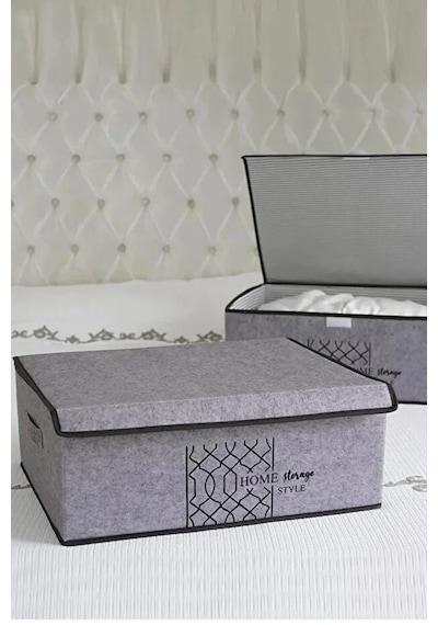 Keçe Kapaklı Kutu -baza Altı Düzenleyici- Organizer 1 Adet 50x40x19 Cm Gri-beyaz