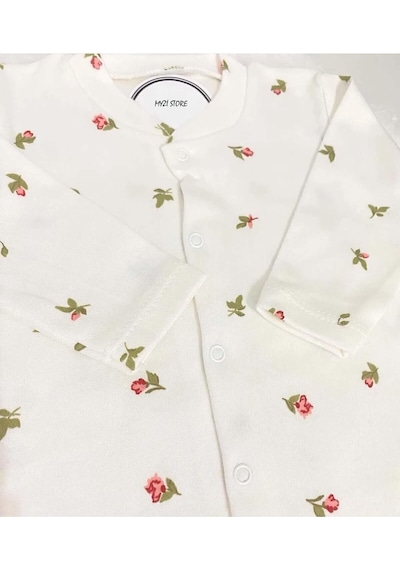Xmlbayiciniz Myzi Store Organik Yenidoğan Kız Bebek Çiçek Desenli 2li Tulum Takımı Kıyafeti 2'li Pamuklu 2 Parça Çok Renkli