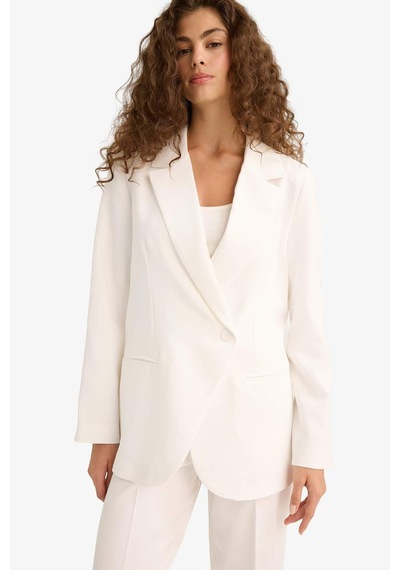 Defacto Fitted Ceket Yaka Tafta Krep Blazer Ceket F8035ax25auwt32 Beyaz