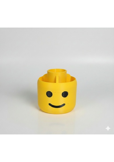 Brick Head Lego Kafa Gülen Yüz Tasarımlı Kalemlik Masaüstü Düzenleyici Organizer Sarı