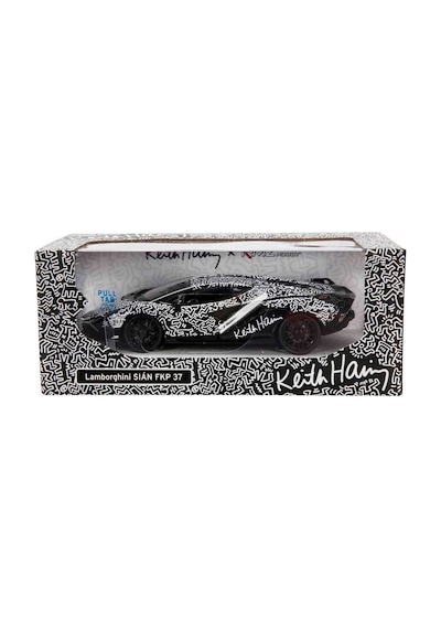 1:32 Sesli Ve Işıklı Rmz Hobby Keith Haring Serisi Die Cast Çek Bırak Model Araba - Siyah-beyaz Lamb