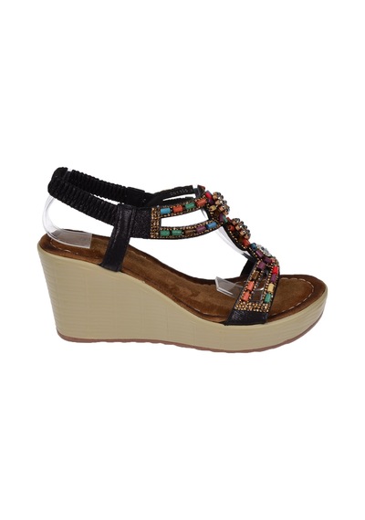 Guja Taş Detaylı 8cm Dolgu Taban Kadın Sandalet Gj-26y155 Siyah