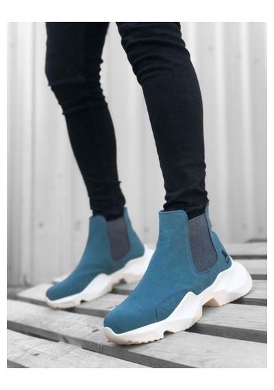 Xramburada Xrm444 Bağcıksız Rahat Yüksek Taban Mavi Erkek Spor Yarım Bilek Bot