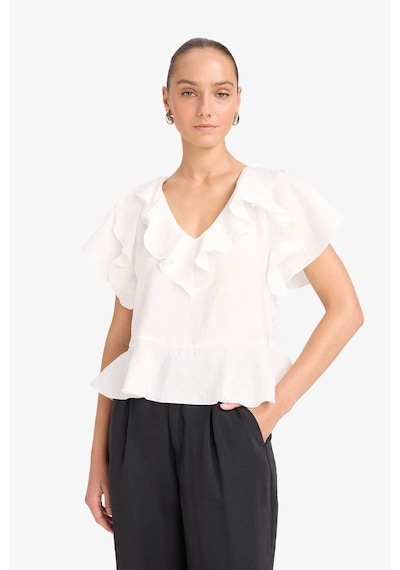 Defacto Regular Fit V Yaka Modal Kısa Kollu Bluz F8319ax25auer85 Ekru