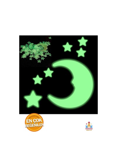 Gece Parlayan Duvar Tavan Süsü Yapışkanı İçinde Fosforlu Yıldız Ay Figürlü Gece Süsü Fosforlu Süs