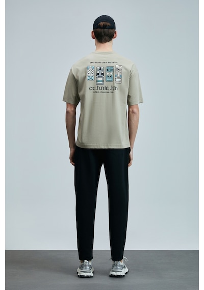 Lufian 111020248 Mask Modern Grafik T- Shirt Erkek Tişort Bej