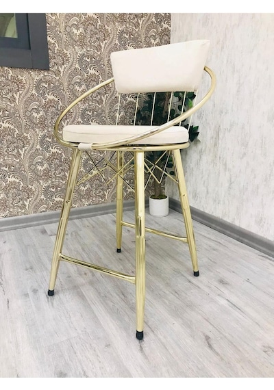 Bar Sandalyesi , Ada Mutfak Sandalyesi , Bar Taburesi , Yüksek Sandalye Krem-gold Bej