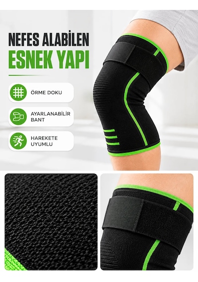 Diz Destekleyici Spor Dizlik Esnek Örme Kumaşlı Ayarlanabilir Üst Bantlı Siyah