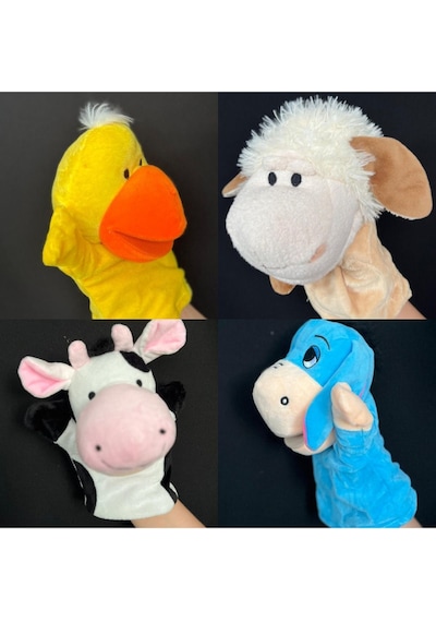 Kukla Ağzı Hareket Edebilen 4 Adet Peluş Kukla Çok Renkli