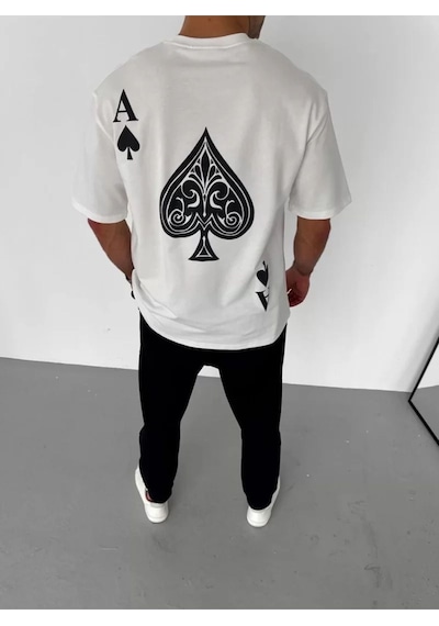 Unisex Bisiklet Yaka Baskılı Oversize T-shirt
