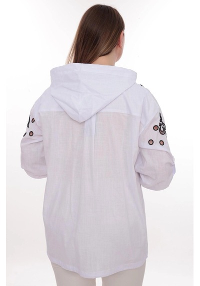 Lady Majestic Büyük Beden %100 Cotton Kapüşonlu Hırka Rahat Ve Şık Tasarım - 44462 Beyaz