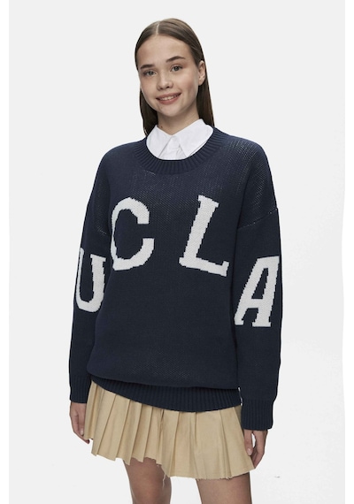 Ucla Lımas Koyu Lacivert Bisiklet Yaka Jakarlı Oversize Kadın Triko Koyu Lacivert