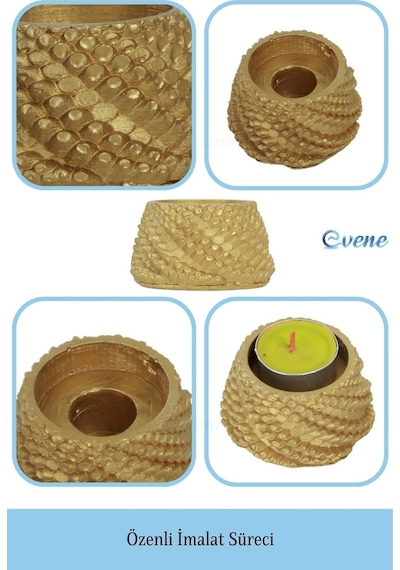 Mumluk Şamdan 3 Adet Tealight Ve İnce Mum Uyumlu Ejderha Yumurtası Model - Altın