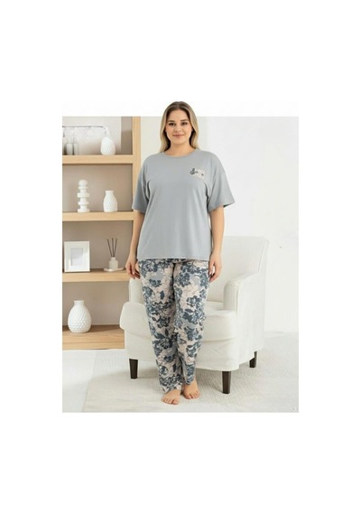 Pijamoni Kadın Ring Viskon Bisiklet Yaka Kısa Kol İnce Pijama Takımı 1445/4 - 1 Adet Gri