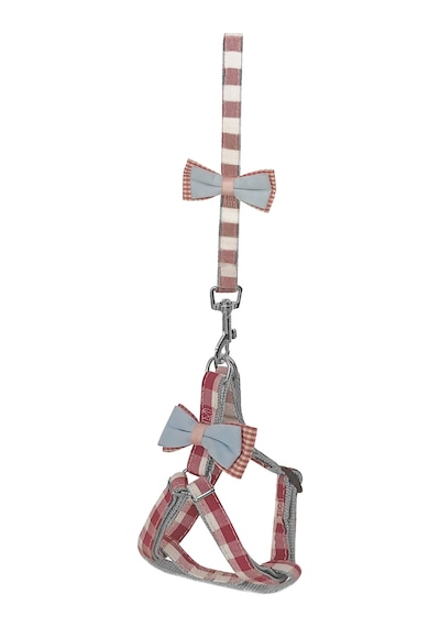 Markapet Köpek Göğüs Tasma Seti Ekose Desenli Papyonlu 1.5 CM 35-48 CM Kırmızı