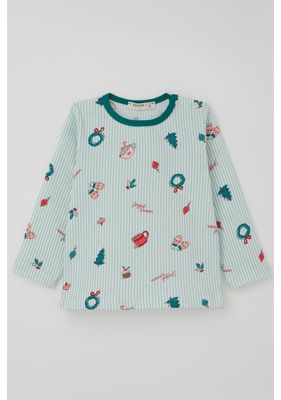Breeze Kız Bebek Pijama Takımı Neşeli Sezon Yılbaşı Temalı 9 Ay-3 Yaş, Su Yeşili Su Yeşili