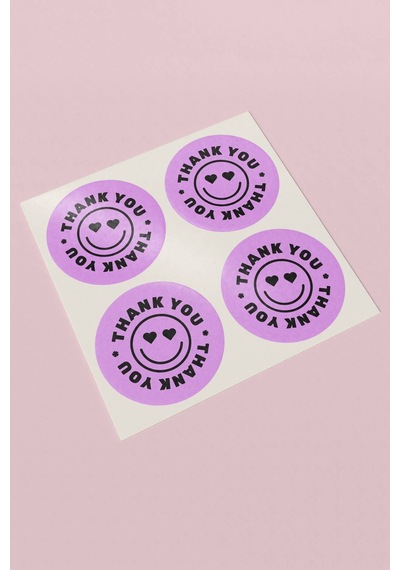 Lila Smiley Thank You Sticker 3x3cm St2330 Çok Renkli