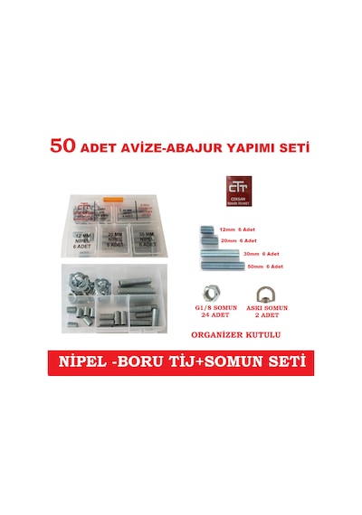 Avize -Abajur Duy Nipel-Boru Tij ve Somun Seti 50 Parça