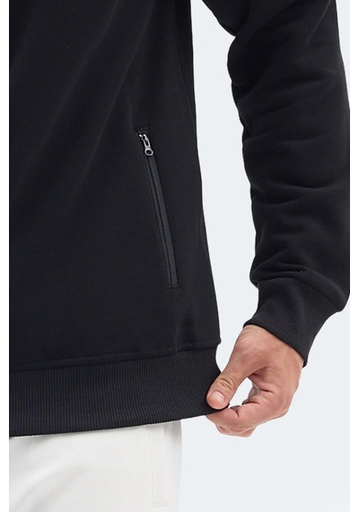 Slazenger Mendoza I Erkek Fermuarlı Dik Yaka Cepli Siyah Sweatshırt Siyah
