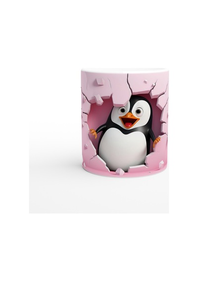 Pembe Duvarı Delen Neşeli Penguen Temalı Baskılı Kupa Bardak Renkli
