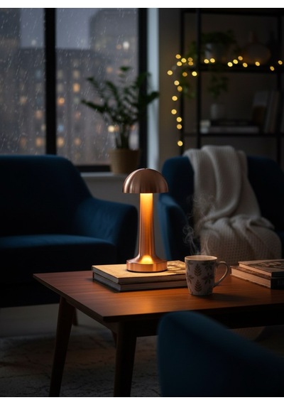 Rose Gold Dokunmatik Mantar Masa Lambası Şarjlı Led Gece Lambası Retro Dekoratif Başucu Lambası Gold