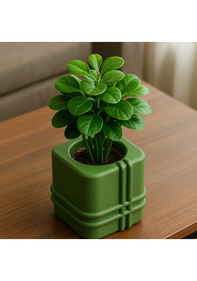 3d Baskı Square Planter - Izgara Desenli Küp Saksı-yeşil