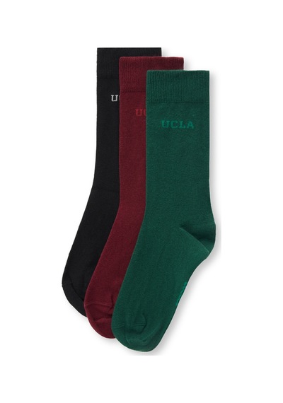 Ucla Sılvıus 3'lü Siyah Bordo Yeşil Uzun Jakarlı Standard Fit Unisex Çorap Siyah Bordo Yeşil