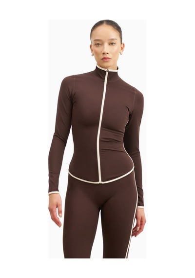 Because Of Alice Base Contrast Trim Zip Up Jacket Şekillendirici Kontrast Detaylı Kadın Ceket Kahverengi