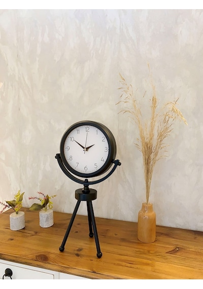 Siyah Metal Mini Tripod Zarif Masa Saati 45 26 Cm Renkli