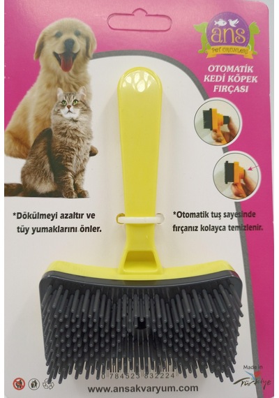 Ans Kedi Köpek Tuşlu Otomatik Tüy Toplayıcı Tarak Sarı