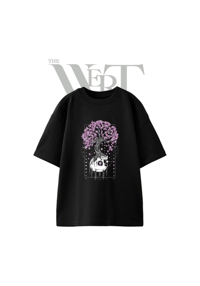 Thewert Sakura Skull Tasarım Baskılı Ünisex Siyah Oversize T-shirt