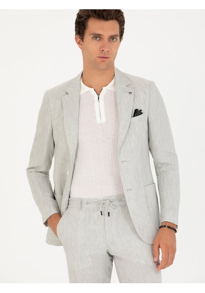 Cacharel Açık Gri Slim Fit %100 Keten Ceket