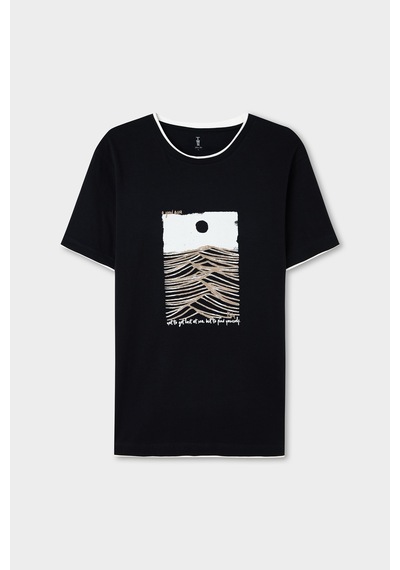Twn Slim Fit Siyah Düz %100 Pamuklu T-shirt 2ec143831113m 001