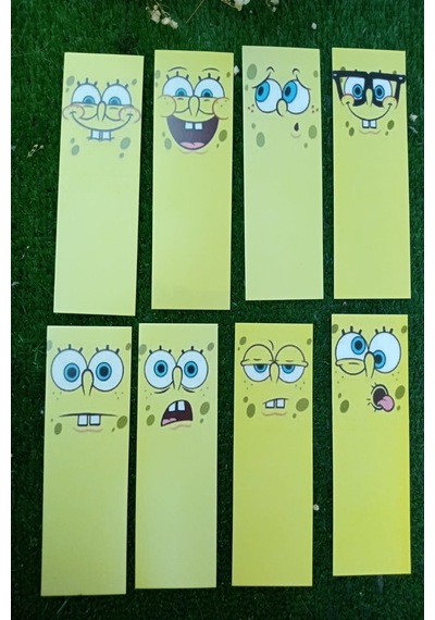 8'li Sünger Bob's Serisi Kitap Ayracı - Kalın Kuşe - 4,5x15cm -
