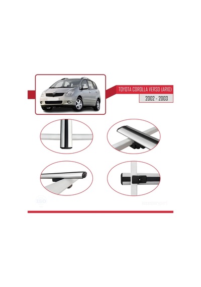Toyota Corolla Verso Ar10 2002-2003 Arası İle Uyumlu Basic Model Ara Atkı Tavan Barı Gri 3 Adet