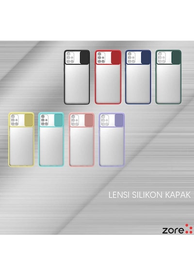 Noktaks - Samsung Galaxy Uyumlu A51 - Kılıf Slayt Sürgülü Arkası Buzlu Lensi Kapak - Kırmızı