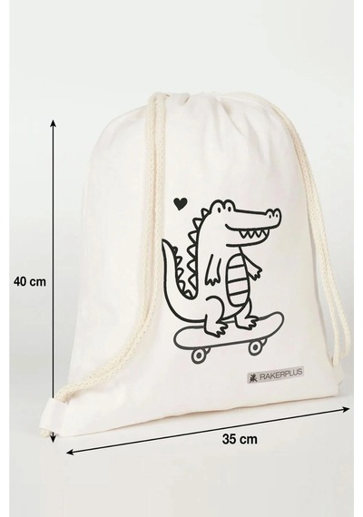 Rakerplus Tbons Özel Tasarım 35x40 Cm Unisex Ham Bez Büzgülü Sırt Ayakkabı Çantası Natural