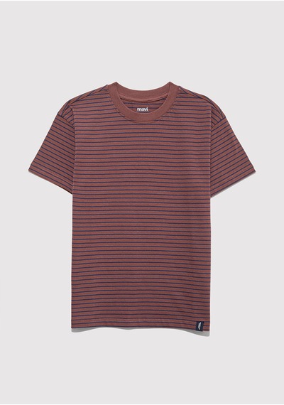 Mavi Çizgili Tişört Loose Fit / Bol Rahat Kesim 6610390-90788 Kahverengi-90787