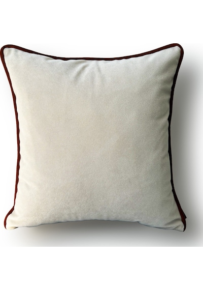 "beige" Kadife Dokulu Kırlent Kılıfı - 45x45 Krem - Kiremit