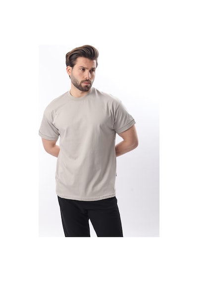 Madmext Boyalı Gri Bisiklet Yaka Çoban Dikişli Overfit Erkek T-shirt E7103 Boyalı Gri