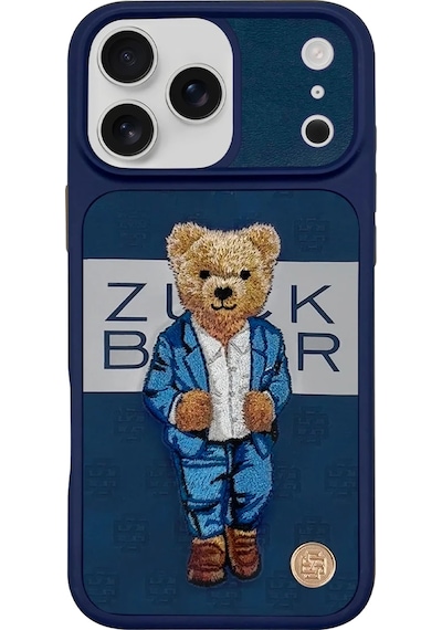 Zuckbear Apple iPhone Uyumlu  17 Pro Max Kılıf 3d Pu Deri Nakışlı Gentleman Paris Kapak Lacivert
