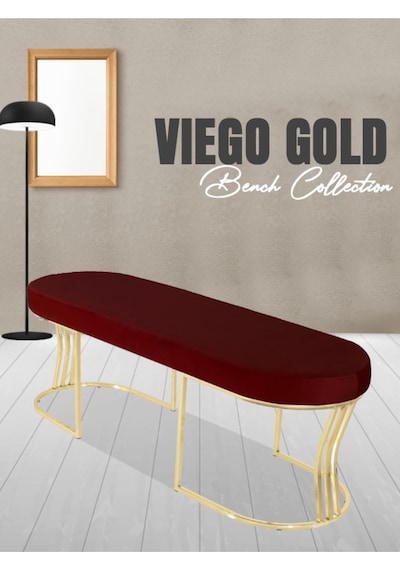 Viego Gold Smooth- Bordo Kapitoneli Model Puf & Bench & Koltuk- Oturak-uzun Makyaj Puff-yatak Odası Ucu &önü
