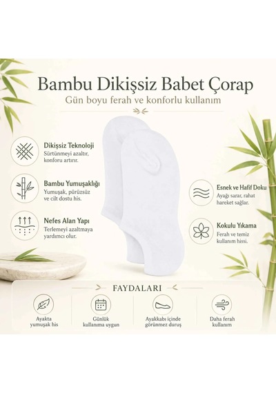 Genel Erkek Bambu 12 Li Dikişsiz Babet Çorap Siyah Beyaz Gri Görünmez Sneaker Çorap Beyaz 12'li / 39-44