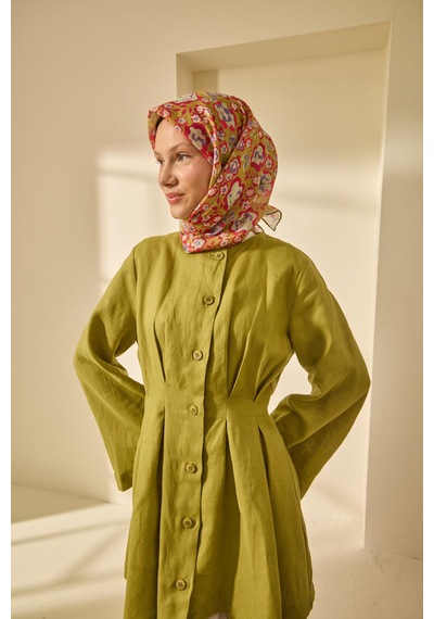 Silk Home Mine Desen Soft Pamuk Eşarp Yağ Yeşili